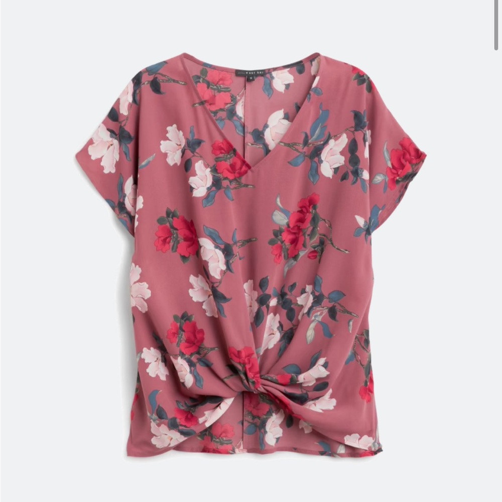 Pink Floral Tie Front Top